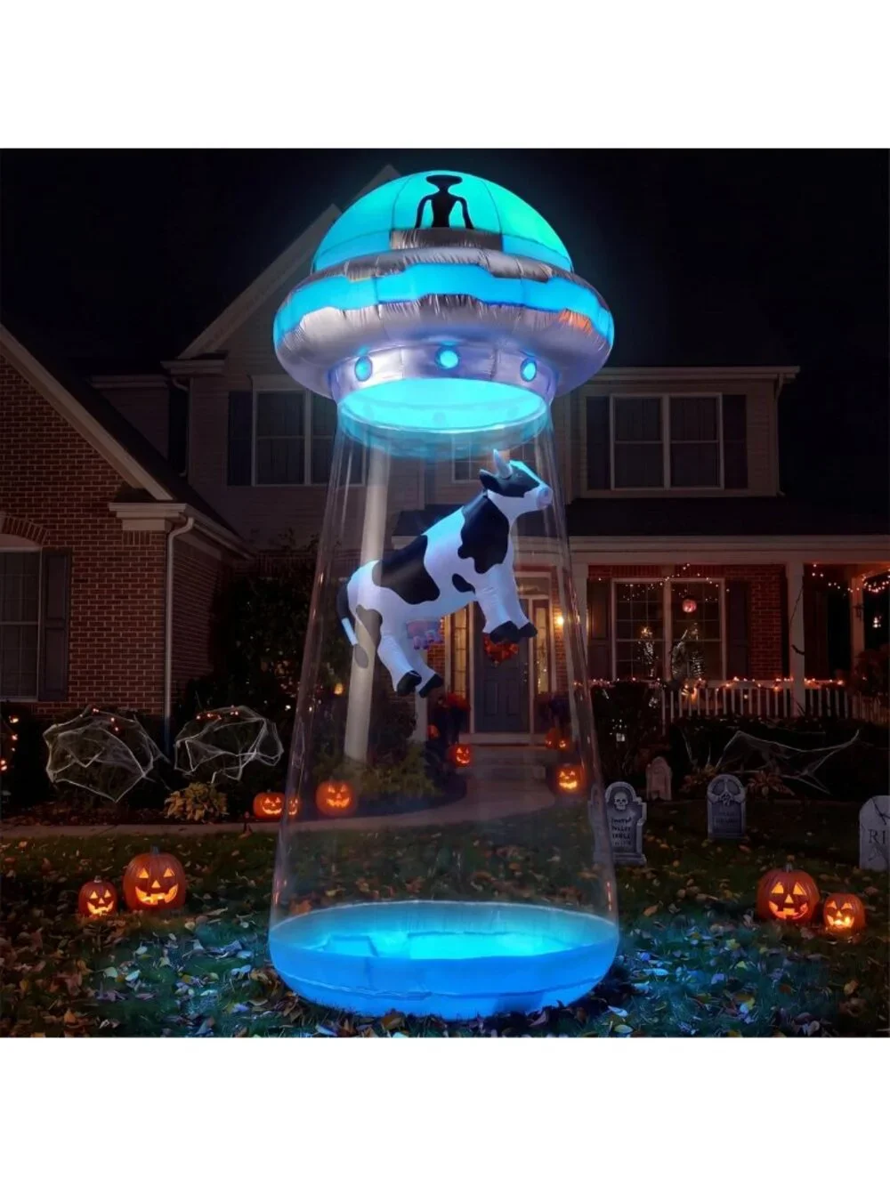 9FT Halloween Inflatable UFO Decor - LED Alien Yard Decoration for Outdoor Party